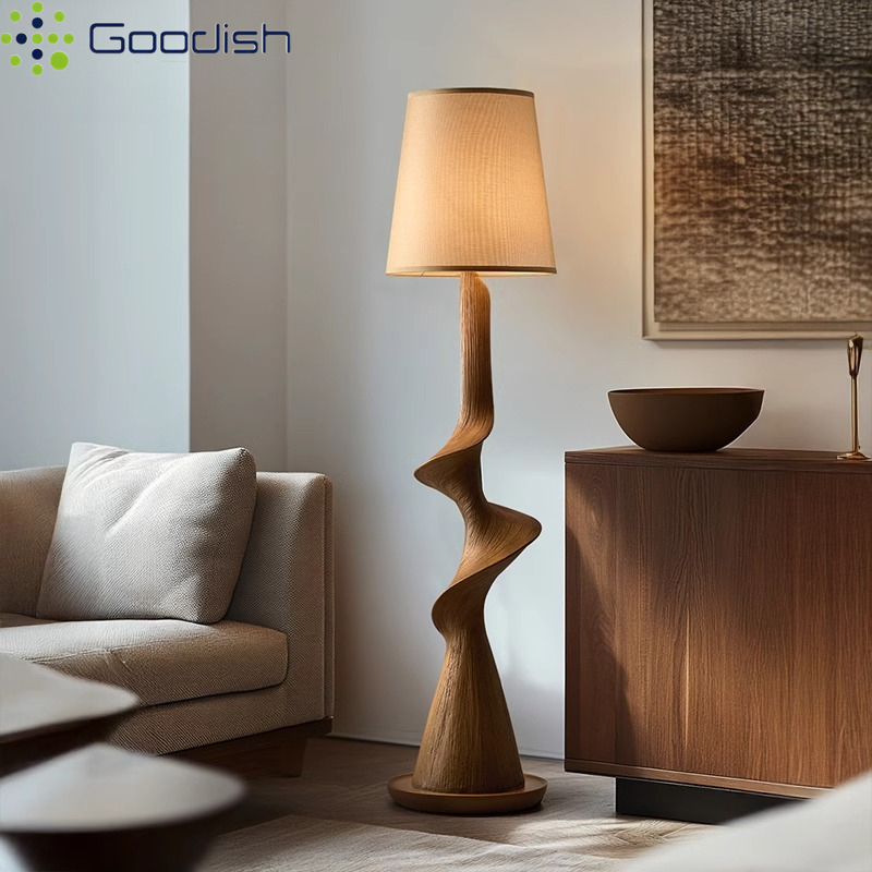 Resin Art With Wood - مصباح أرضي LED خشبي منحني عموديًا
