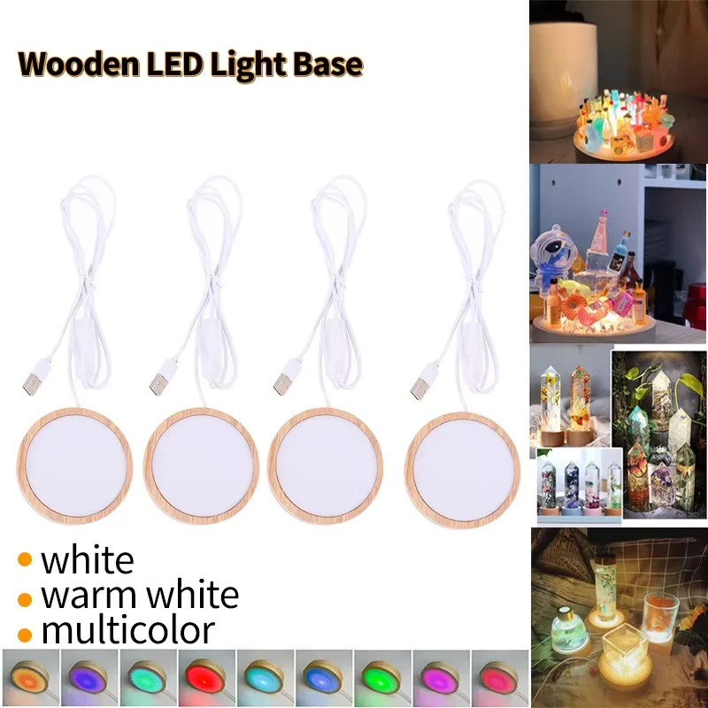 Resin Art With Wood - قاعدة إضاءة ليلية LED ثلاثية الأبعاد،